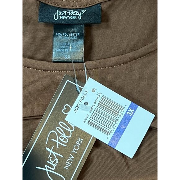 Just Polly NY Ruched Cut-Out Top 3X Chocolate Brown Long Sleeve - Picture 3 of 6
